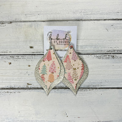 EVE -  Leather Earrings  ||  <BR> BLUSH CHRISTMAS TREES, <BR> METALLIC CHAMPAGNE PEBBLED