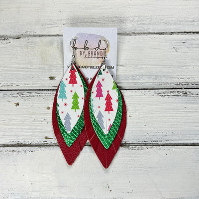 INDIA - Leather Earrings   ||  <BR> MULTICOLOR TREES (FAUX LEATHER),  <BR> METALLIC LIME GREEN COBRA, <BR> MATTE RED