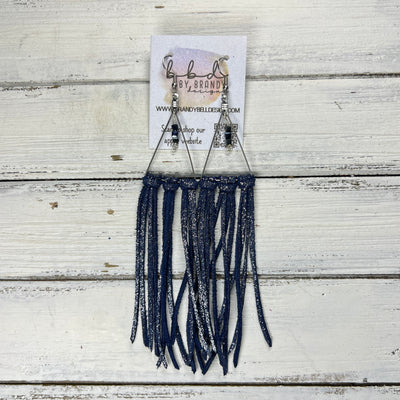 ASH  - Leather Earrings   ||  <BR> SHIMMER NAVY (WITH BEADS)