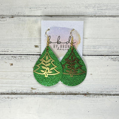 SUEDE + STEEL *Limited Edition* COLLECTION || Leather Earrings ||  <br> ORNATE METAL CHRISTMAS TREE || <br> SPARKLE GREEN