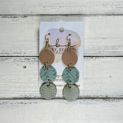 DAISY -  Leather Earrings  ||  <BR> PEARLIZED PINK, <BR> DUSTY AQUA BRAID, <BR> PEARLIZED OLIVE