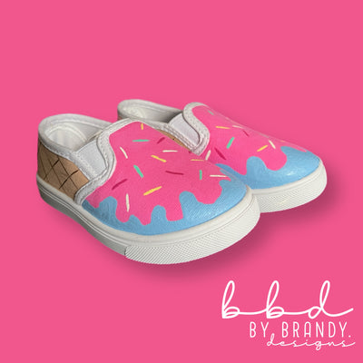 Hand-Painted Canvas Shoes by  Brandy Bell - Ice Cream (Youth Size 7/8)