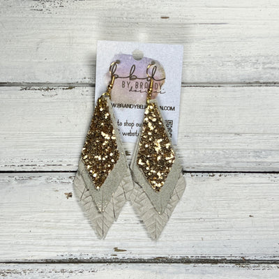 COLLEEN -  Leather Earrings  ||   <BR> GOLD GLITTER (FAUX LEATHER), <BR> SHIMMER ROSE GOLD, <BR> LINEN BBRAID