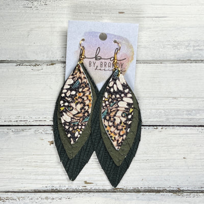 INDIA -  Leather Earrings  ||   <BR> BUTTERFLY WINGS, <BR> OLIVE GREEN BRAID, <BR> HUNTER GREEN PALMS
