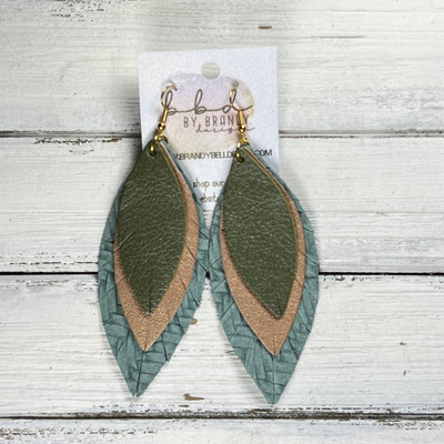 INDIA -  Leather Earrings  ||   <BR> PEARLIZED OLIVE, <BR> PEARLIZED PINK, <BR> DUSTY AQUA BRAID