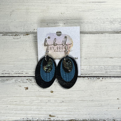 DIANE -  Leather Earrings  ||   <BR> IRIDESCENT LEOPARD ON BLACK, <BR> TEAL PALMS, <BR> METALLIC BLACK SMOOTH