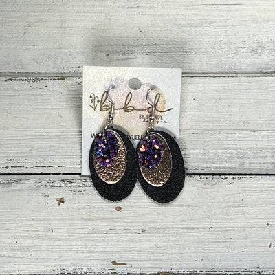 DIANE -  Leather Earrings  ||  <BR> CITY LIGHTS GLITTER (FAUX LEATHER), <BR> METALLIC ROSE GOLD SMOOTH, <BR>MATTE BLACK