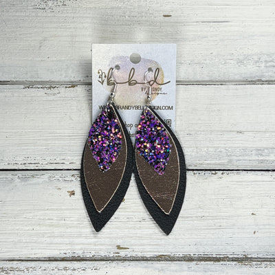 DOROTHY -  Leather Earrings  ||  <BR> CITY LIGHTS GLITTER (FAUX LEATHER), <BR> METALLIC ROSE GOLD SMOOTH, <BR>MATTE BLACK