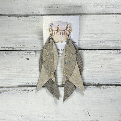 ANDY -  Leather Earrings  ||  <BR> IVORY STINGRAY, <BR> GLAZED NUBUCK IVORY, <BR> GRAY BRAID