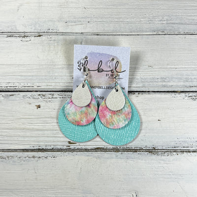 LINDSEY -  Leather Earrings  ||   <BR> PEARL WHITE, <BR> PINK TIE-DYE, <BR> AQUA SAFFIANO