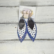DOROTHY -  Leather Earrings  ||    <BR> METALLIC NAVY SMOOTH,<BR> RED, WHITE, BLUE FIREWORK TIE DYE, <BR> MATTE RED