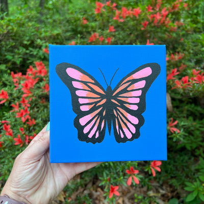 6" x 6" x 1.5" THICK Painting on wrapped canvas by Brandy Bell (Blue Butterfly)