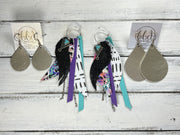 ROXY -  Leather Earrings  ||   <BR> MERMAID CHARM, <BR> SHIMMER BUBBLEGUM PINK, <BR> PINK TIE DYE, <BR> MATTE LILAC SMOOTH, <BR> MATTE BRIGHT YELLOW, <BR> AQUA PALMS