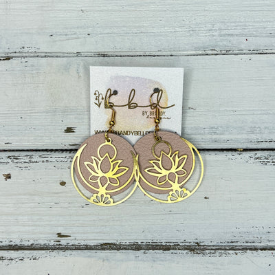 SUEDE + STEEL *Limited Edition* COLLECTION || Leather Earrings ||  <br> GOLD METAL LOTUS & MOON || <br> MATTE BLUSH PINK