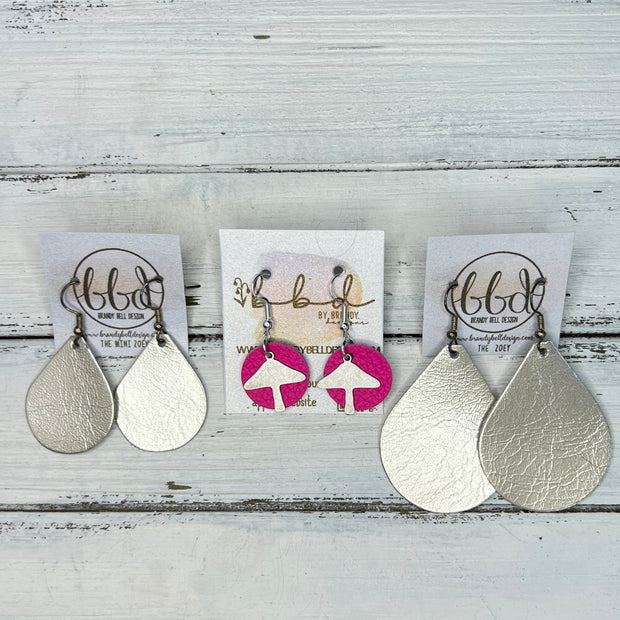 SUEDE + STEEL *Limited Edition* COLLECTION || Leather Earrings ||  <br> SILVER METAL MUSHROOM || <br> MATTE PURPLE