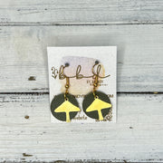 SUEDE + STEEL *Limited Edition* COLLECTION || Leather Earrings ||  <br> GOLD METAL MUSHROOM || <br> PEARLIZED OLIVE GREEN