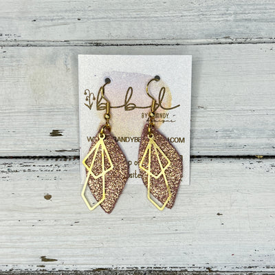 SUEDE + STEEL *Limited Edition* COLLECTION || Leather Earrings ||  <br> GOLD METAL DIAMOND || <br>SHIMMER VINTAGE PINK