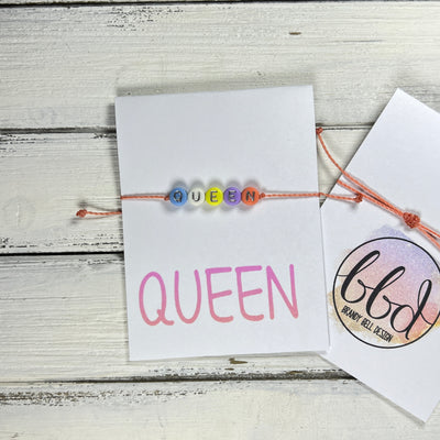 INSPIRATIONAL BRACELET - Handmade by Brandy Bell Design <br> Adjustable Waxed Cotton  "QUEEN" (coral)