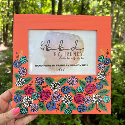 4" x 6" Hand-painted wood frame by Brandy Bell (Orange)