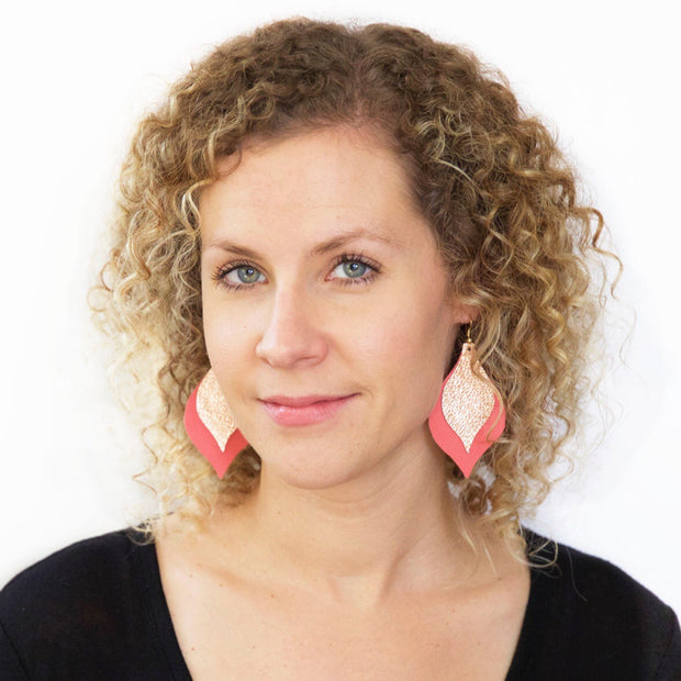 EVE - Leather Earrings  || <BR> WHIMSICAL TREES (NOT REAL LEATHER), <BR> RED WITH WHITE PETITE BUFFALO PLAID