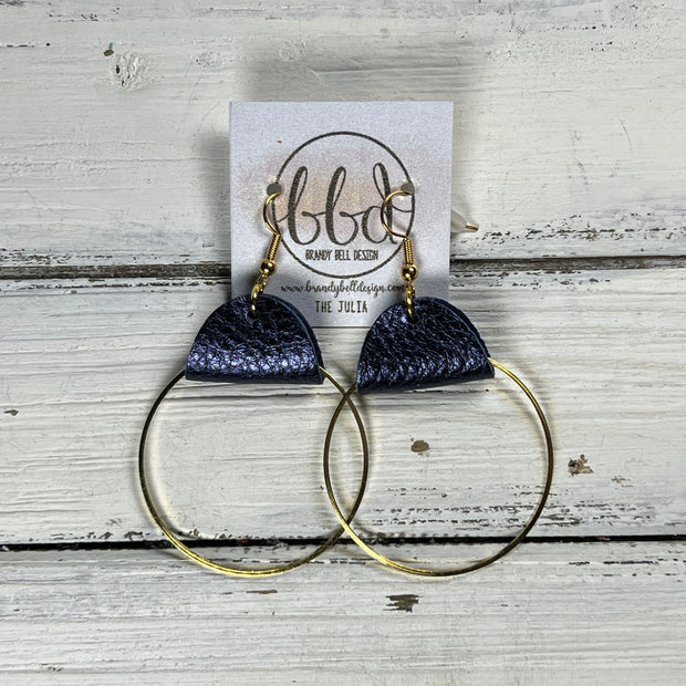 JULIA - Leather Earrings OR Necklace || METALLIC NAVY BLUE (* 3 options available)