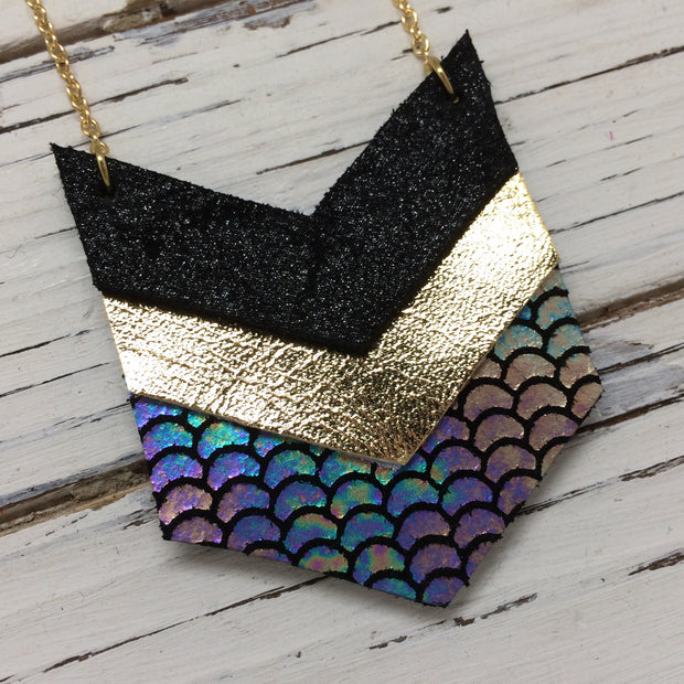 EMERSON - Leather Necklace  ||  SHIMMER BLACK, METALLIC GOLD, METALLIC MERMAID ANTIQUE BLUE/GREEN/PINK
