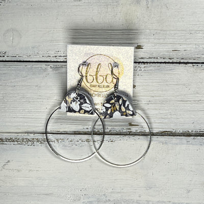 JULIA - Leather Earrings OR Necklace ||   POPPY FLORAL ON NAVY (* 3 options available)