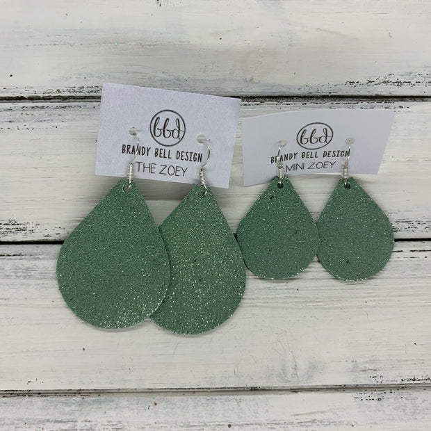 ZOEY (3 sizes available!) -  Leather Earrings  ||   SHIMMER IRISH MINT