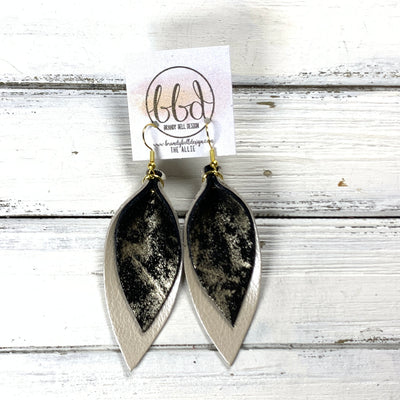 ALLIE -  Leather Earrings  ||  <BR> CHAMPAGNE NORTHERN LIGHTS, <BR> PEARL CHAMPAGNE