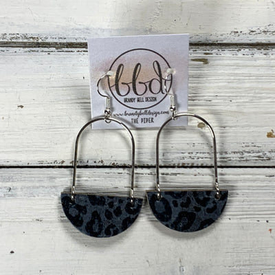 PIPER -  Leather Earrings  ||  <BR> BLACK & GRAY ANIMAL PRINT (CORK ON LEATHER)