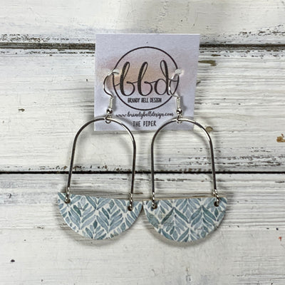 PIPER -  Leather Earrings  ||  <BR> ARABESQUE SEAFOAM LEAVES ON CORK (CORK ON LEATHER)
