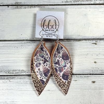 ALLIE -  Leather Earrings  ||   <BR> BREWING MAGIC (FAUX LEATHER), <BR> METALLIC ROSE GOLD PEBBLED