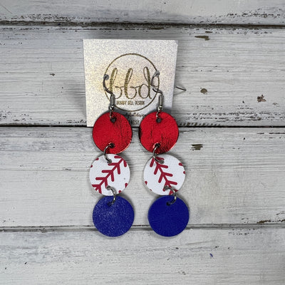 DAISY -  Leather Earrings  ||   <BR> METALLIC RED SMOOTH, <BR> BASEBALL THREADS (FAUX LEATHER), <BR> MATTE ELECTRIC COBALT BLUE (CUSTOM COLORS AVAILABLE)
