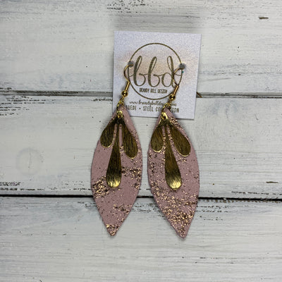 SUEDE + STEEL *Limited Edition* COLLECTION ||  Leather Earrings || GOLD BRASS LEAVES, <BR> PINK & ROSE GOLD NORTHERN LIGHTS