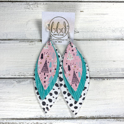 INDIA - Leather Earrings   ||  <BR> WHIMSICAL TREES (FAUX LEATHER),  <BR> AQUA PALMS, <BR> BLACK & WHITE DALMATION
