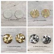 Poppy- 3 PACK (Choose your colors) - Glitter Stud Earrings SHOWN: D: SILVER, AA. CHRISTMAS, C: GOLD