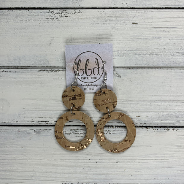 COCO -  Leather Earrings  ||  <BR> ROSE GOLD ACCENT ON CORK