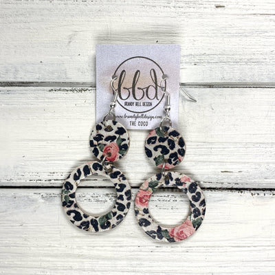 COCO -  Leather Earrings  ||  <BR> PINK FLORAL CHEETAH