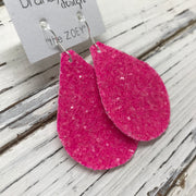 ZOEY (3 sizes available!) - GLITTER Earrings (Not real leather)   ||  NEON PINK