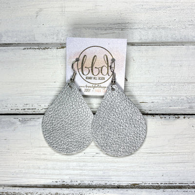 ZOEY (3 sizes available!) -  Leather Earrings  ||  <BR>  METALLIC SILVER  (FAUX LEATHER)