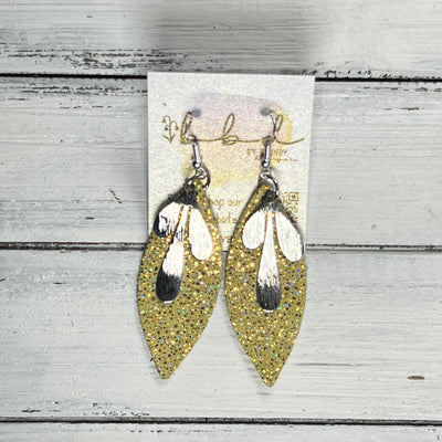 SUEDE + STEEL *Limited Edition* COLLECTION ||  Leather Earrings || SILVER BRASS LEAVES, <BR> SPARKLE YELLOW