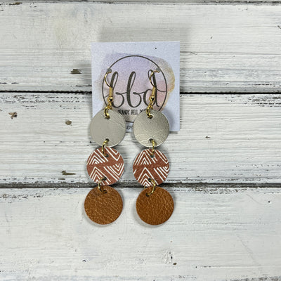 DAISY -  Leather Earrings  ||   <BR> METALLIC CHAMPAGNE SMOOTH, <BR> MUDCLOTH, <BR> PEARLIZED TOPAZ,