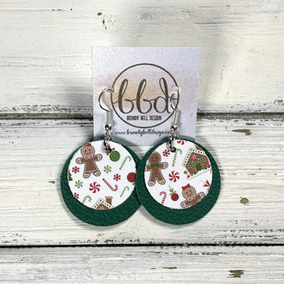 CIRCLES -  Leather Earrings  ||   <BR> GINGERBREAD MEN (FAUX LEATHER), <BR>MATTE EMERALD GREEN