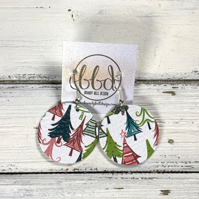 CIRCLE -  Leather Earrings  ||   <BR> WHIMSICAL TREES ON WHITE