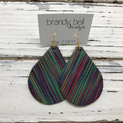 ZOEY (3 sizes available!) -  Leather Earrings  || MULTICOLOR STRIPE (DARK)