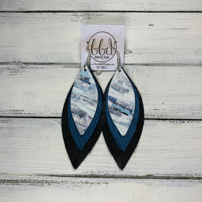 INDIA - Leather Earrings   ||  <BR> BLUE SURF PAINT STROKES,  <BR> TEAL PALMS,  <BR> MATTE BLACK