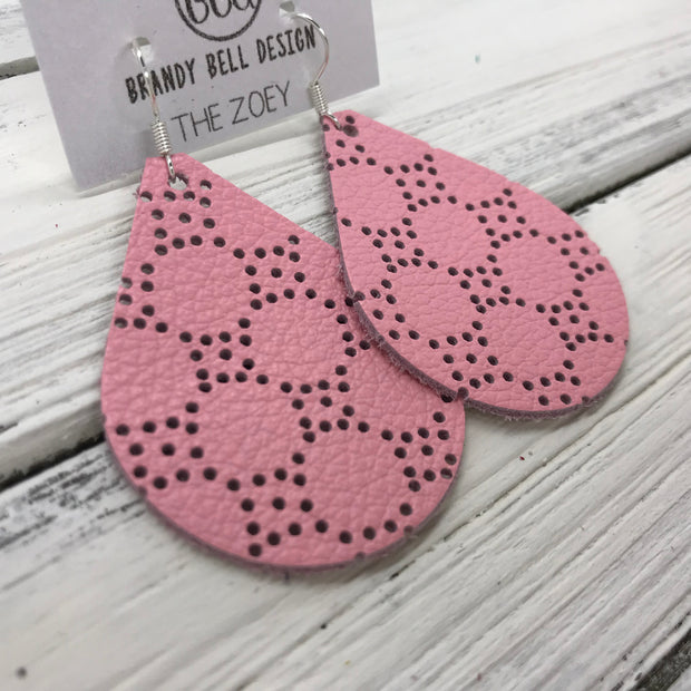 ZOEY (3 sizes available!) -  Leather Earrings  ||  PERFORATED PINK