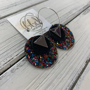 TRIXIE - Leather Earrings  ||    <BR> SILVER TRIANGLE, <BR> BLACK GLOSS DOTS,  <BR> GUMDROPS & LOLLIPOPS GLITTER (FAUX LEATHER)
