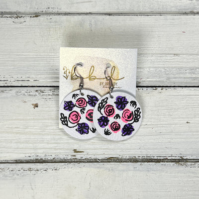 HAND-PAINTED CIRCLE -  Leather Earrings  ||  Hand-painted earrings by Brandy Bell (PINK/PURPLE)