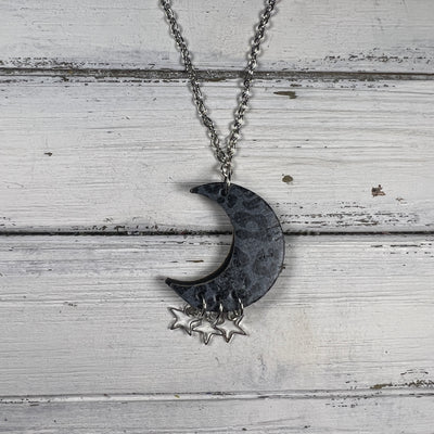 MOON (WITH OR WITHOUT) STAR DANGLES -  Leather Cork NECKLACE  ||   <BR> BLACK & GRAY LEOPARD PRINT (THICK CORK ON LEATHER) <BR> * AVAILABLE IN 2 SIZES